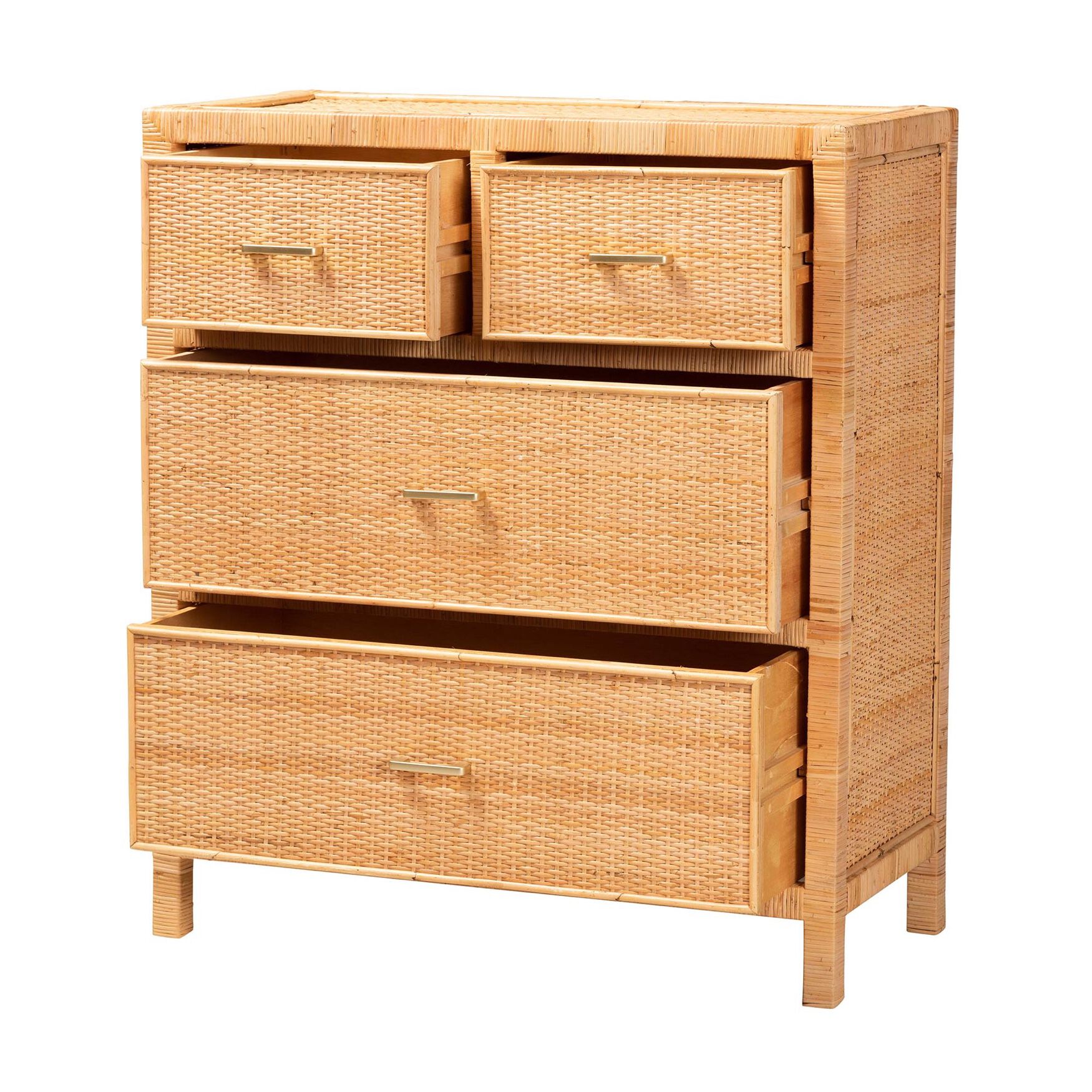 Vaere Modern Bohemian Natural Brown Rattan And Mahogany Wood Storage Cabinet, , on-hover image number 1