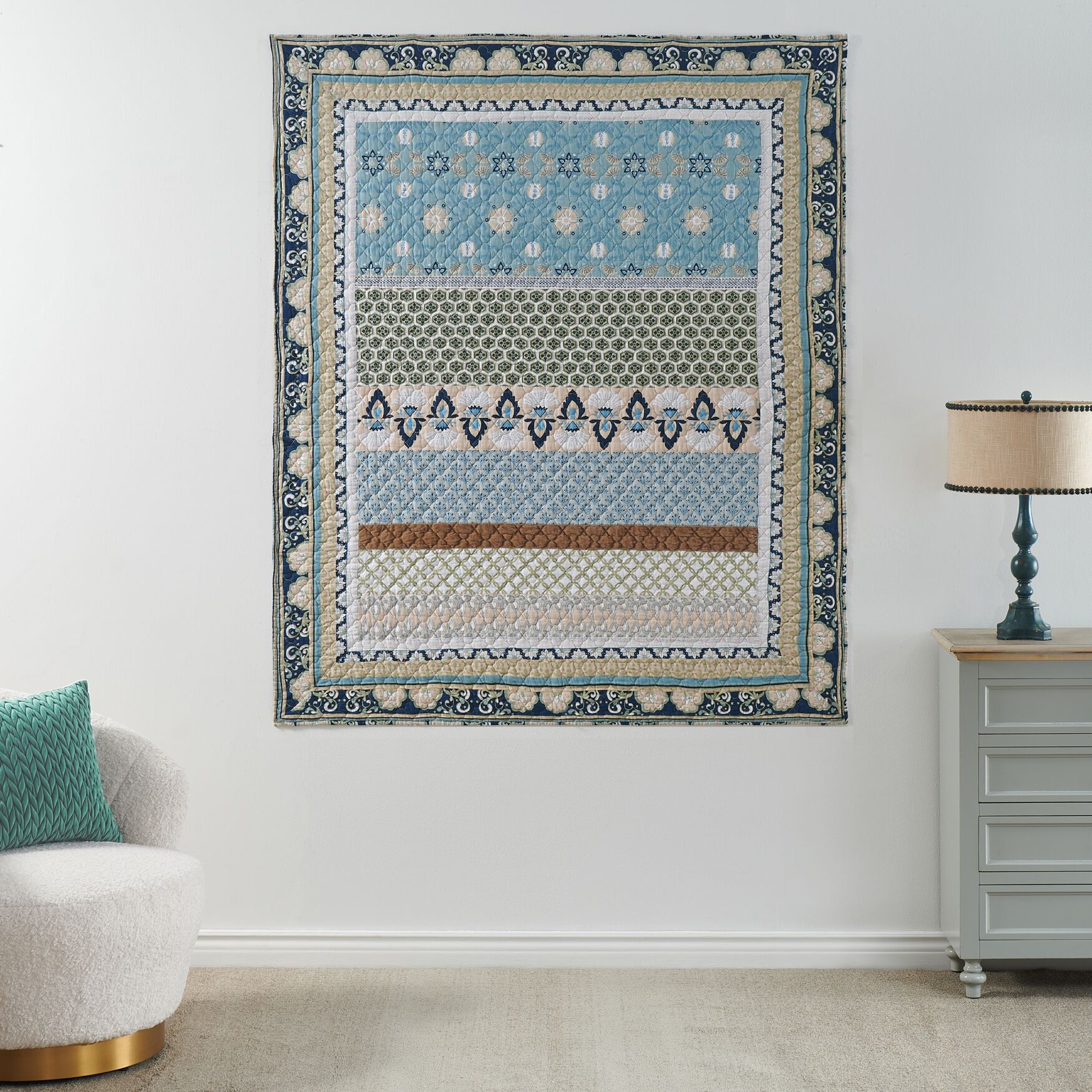 Thalia Bohemian Quilted Throw Blanket, Blue, , alternate image number 7