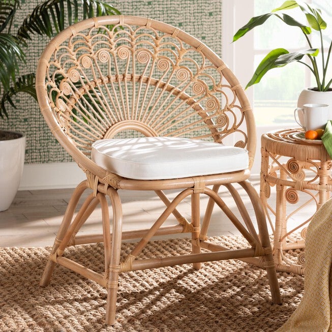 Abriella Modern Bohemian Natural Brown Rattan Peacock Accent Chair, , alternate image number 6