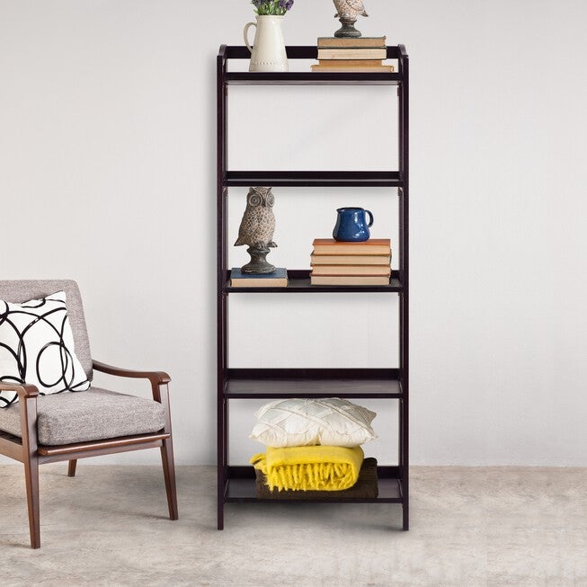 Stratford 5-Shelf Folding Bookcase-Espresso, , alternate image number null