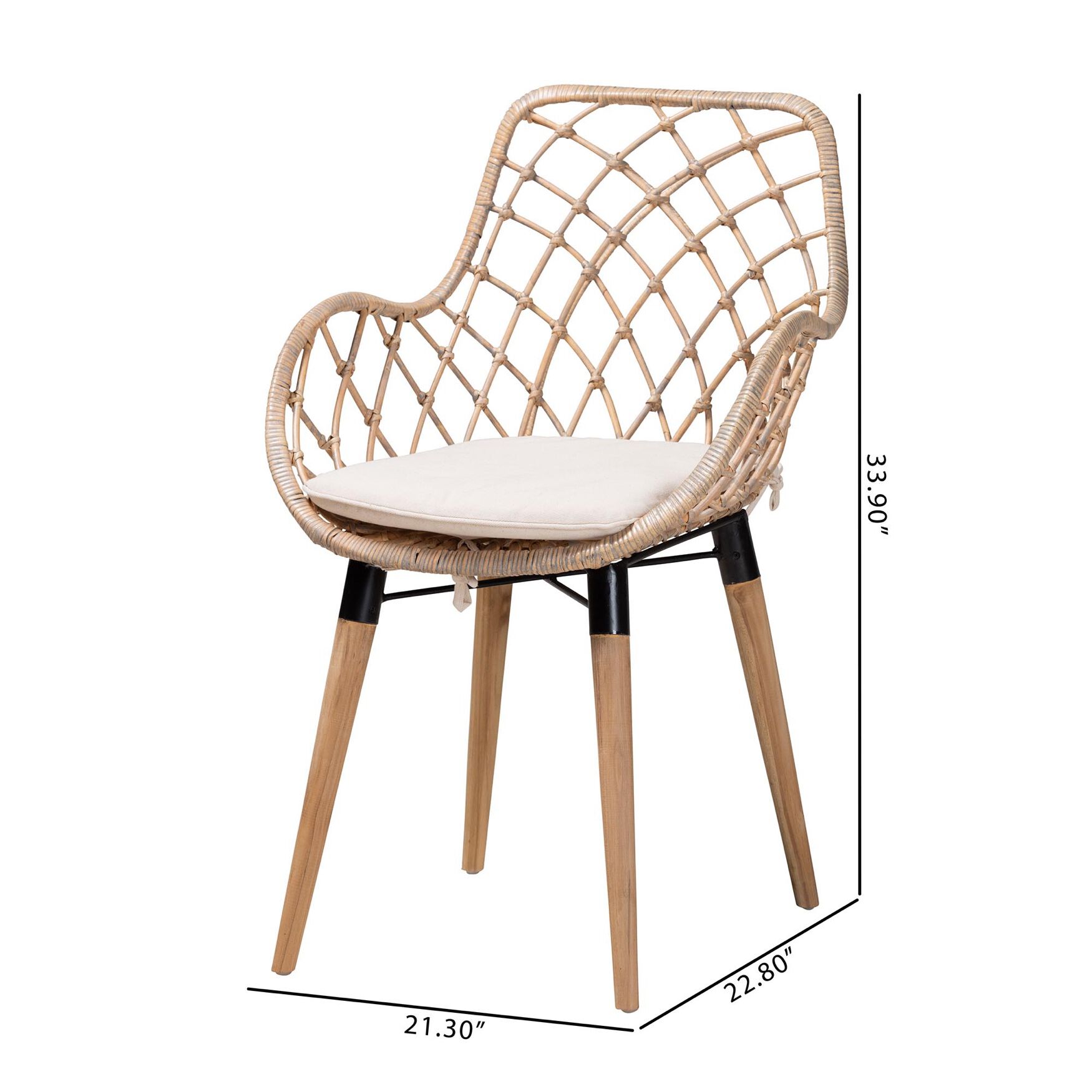 Ballerina Modern Bohemian Black Finished Rattan And Metal Dining Chair, , alternate image number 14