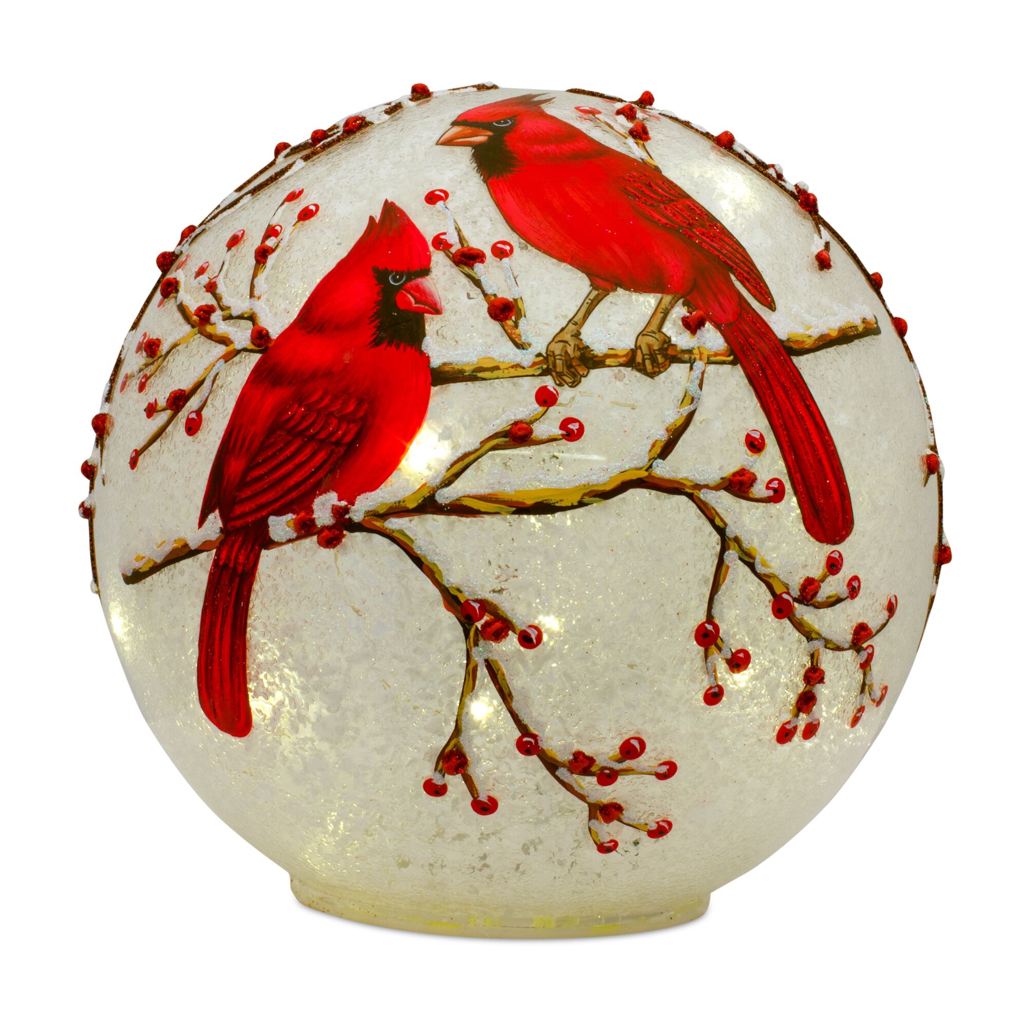 LED Frosted Cardinal Orb with Berry Branch Design (Set of 3), WHITE RED, alternate image number 3