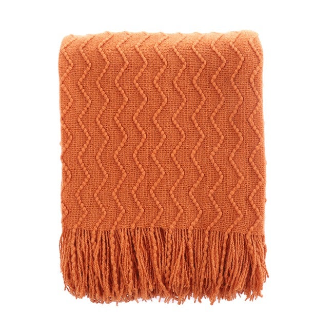 Battilo Home Lightweight Throw Blanket Textured Solid Soft Sofa Couch Cover Decorative Knitted Blanket 50 inches x 60 inches, ORANGE, hi-res image number 0