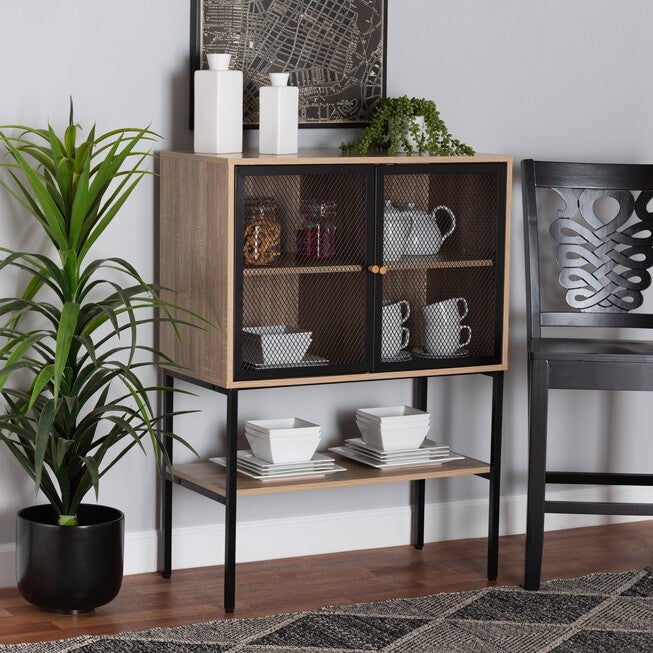 Asher Modern Industrial Natural Brown Finished Wood And Black Metal 2-Door Sideboard, , alternate image number null