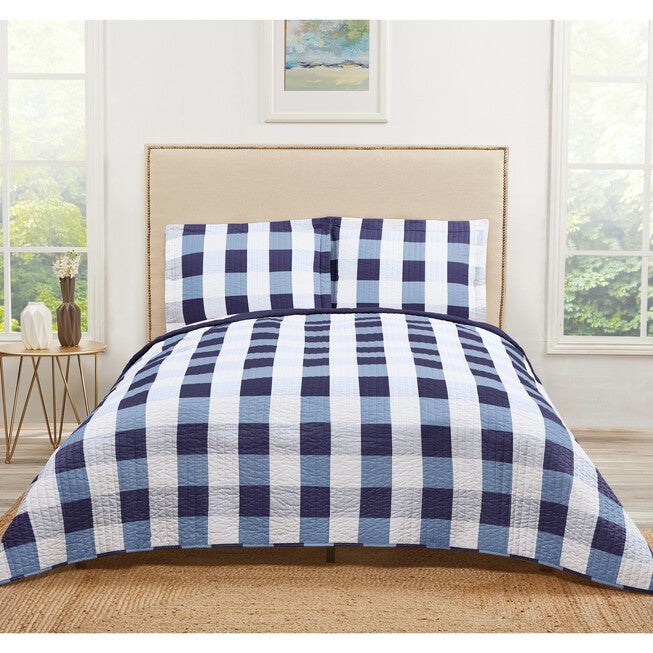 Everyday Buffalo Plaid Quilt Set, NAVY WHITE, hi-res image number null