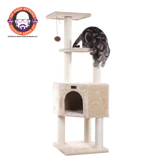 3 Levels Real Wood 48 inches Cat Tower For Kittens Play, BEIGE, hi-res image number null