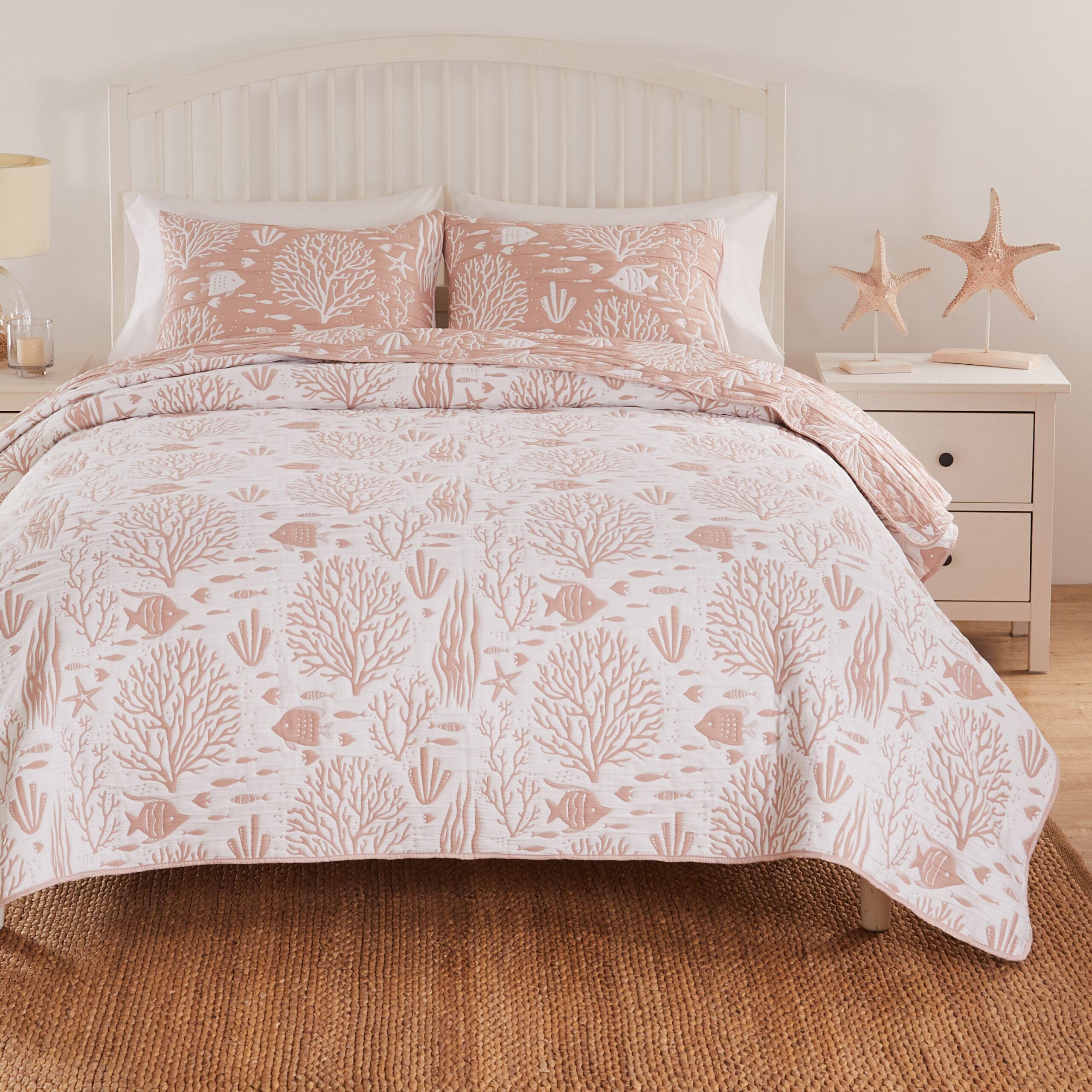 Greenland Home Fashions Marina Reversible Matelass&eacute; Coverlet Set, 3-Piece Full/Queen, Seafoam, BLUSH, alternate image number 2