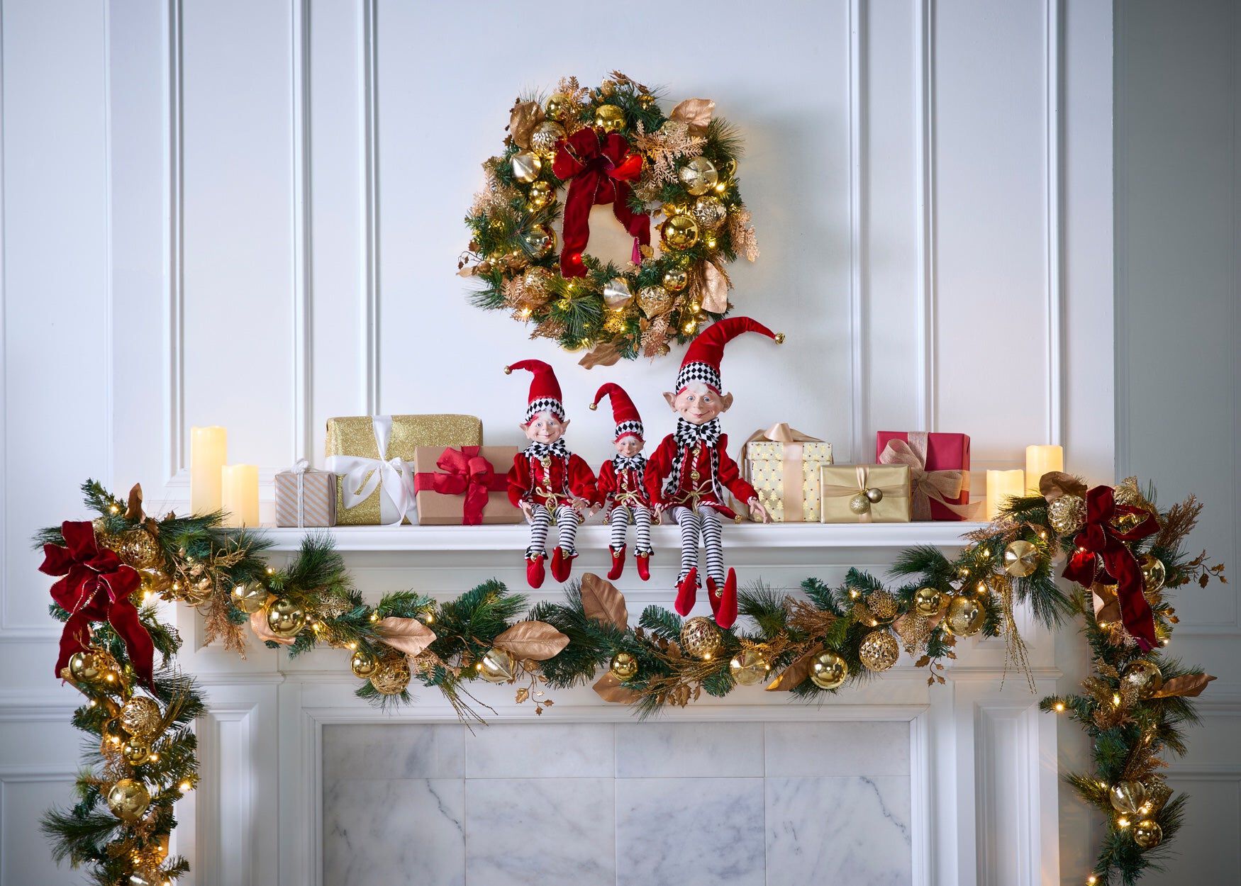 38 inchesH Posable Christmas Elf, RED BLACK WHITE, hi-res image number 0