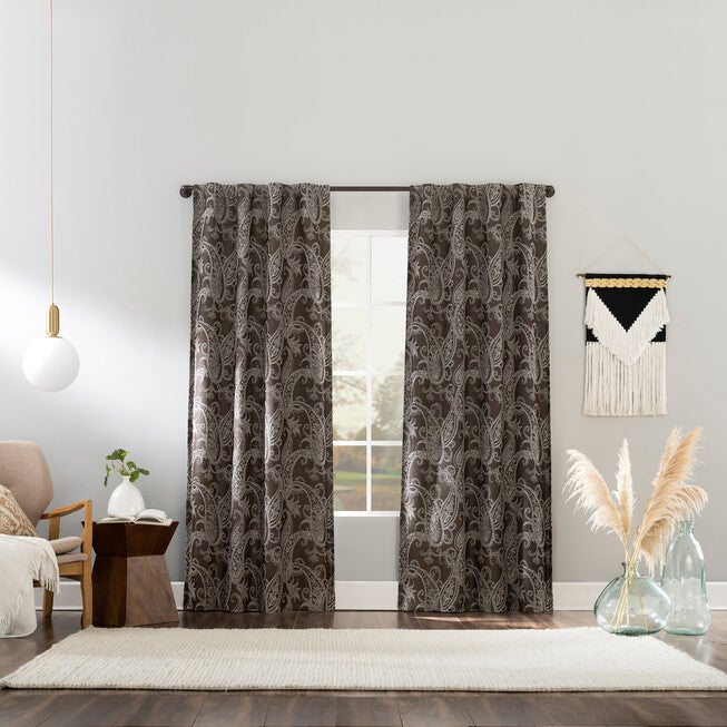 Sun Zero® Pedra Paisley Embroidery Back Tab Curtain Panel, CHOCOLATE, hi-res image number 0