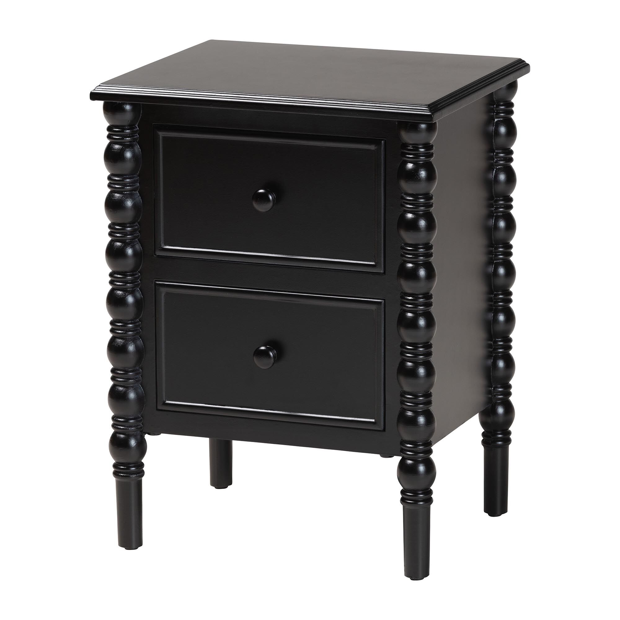 Malinda Classic Black Wood 2-Drawer End Table with Spindle Legs, BLACK, alternate image number 1