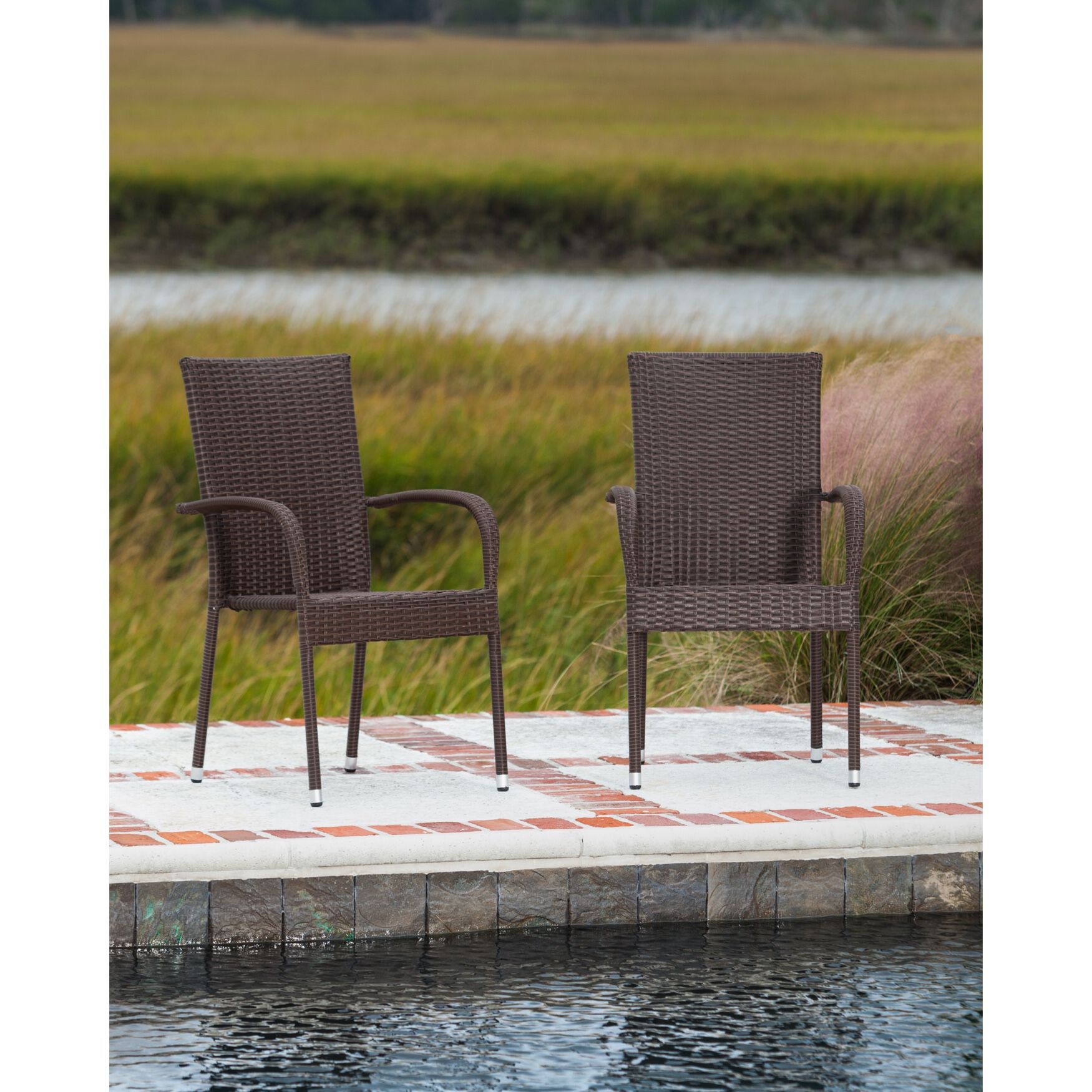 Morgan Outdoor Wicker Stacking Chair - Mocha - Set of 4, , on-hover image number 1