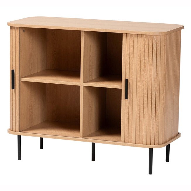 Lucia Fluted Wood Storage Cabinet, LIGHT OAK, alternate image number 2