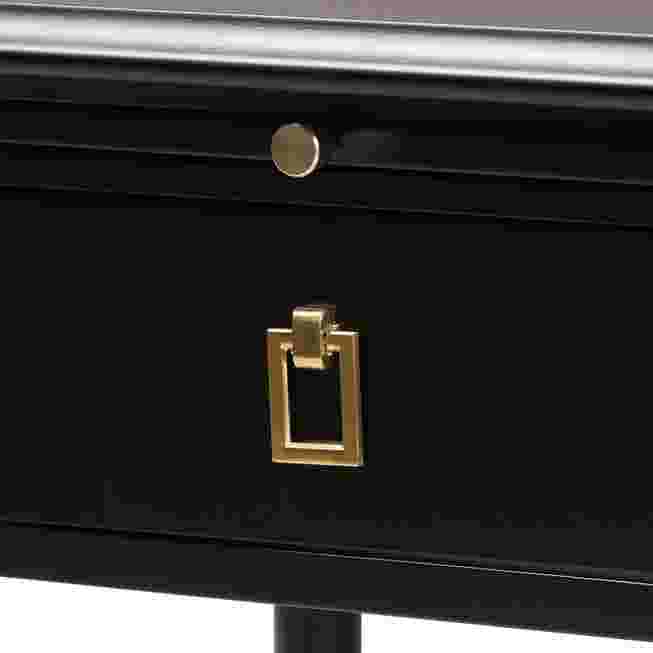 Close-up of drawer pull on nightstand