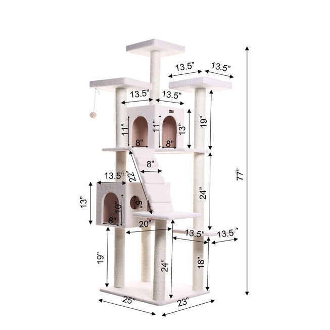 Classic 77 inches Multi Levels Real Wood Cat Tree With Ramp, Three Perches, Two Condos, , alternate image number null