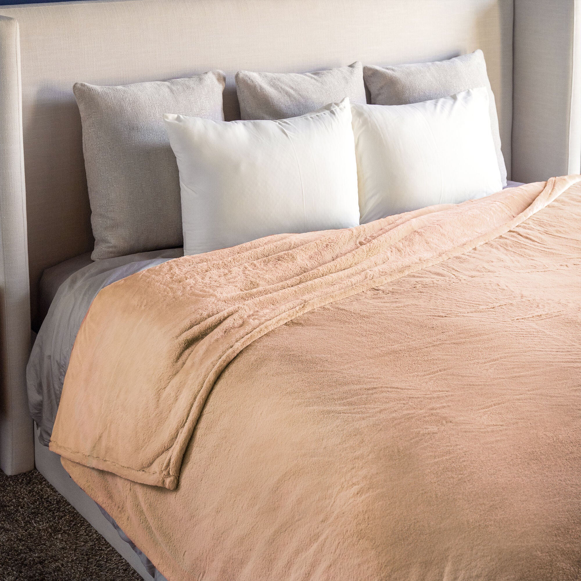 HGTV Super Luxe Faux Fur Throw Blanket Nomadic Desert 106 x 94 inches, BROWN, hi-res image number 0