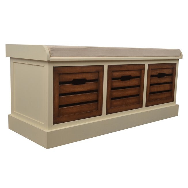 White Honeynut 3-Drawer Bench , , on-hover image number null
