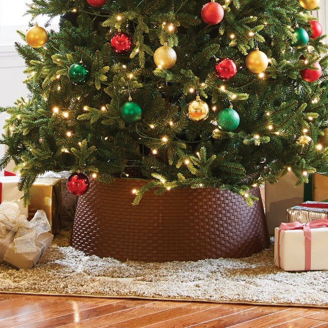 Resin Wicker Patterned Tree Collar, BROWN, hi-res image number null