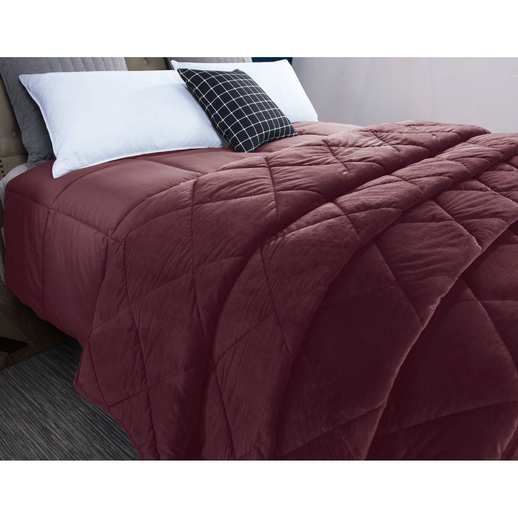 2pc Velvet Blanket & Down Alternative Comforter Set, Tawny Port, , on-hover image number 1