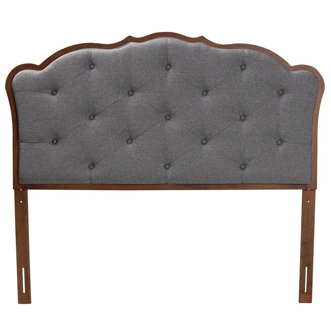 Leandra Classic And Traditional Grey Fabric And Walnut Brown Finished Wood Queen Size Headboard, , on-hover image number 1