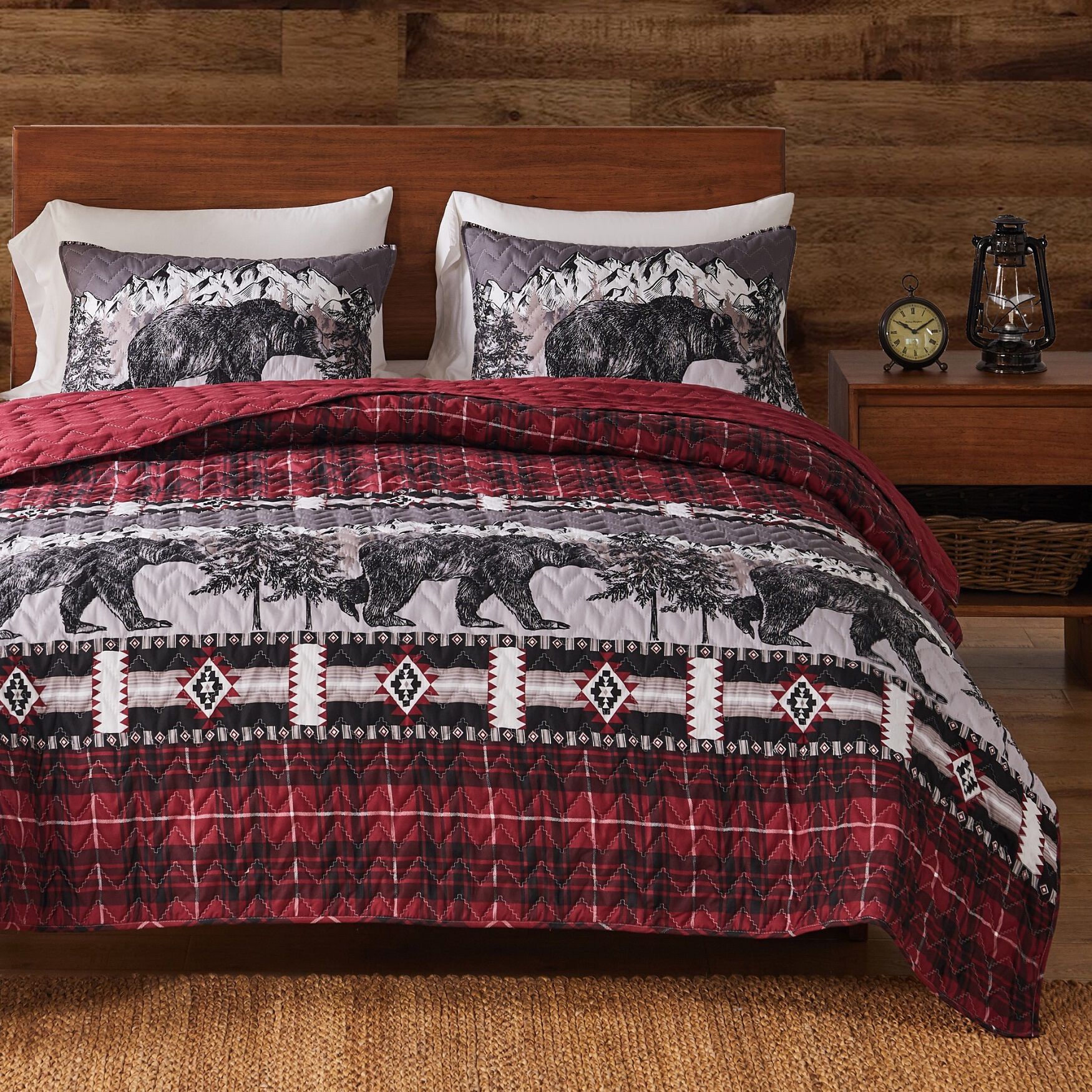 Timberline Quilt And Pillow Sham Set, RED, hi-res image number 0