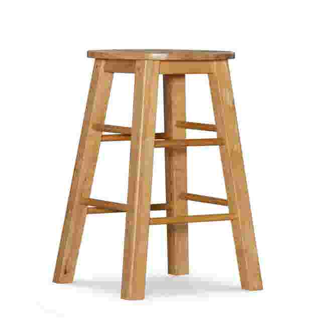 Wood counter bar stool with round seat and open ladder side supports