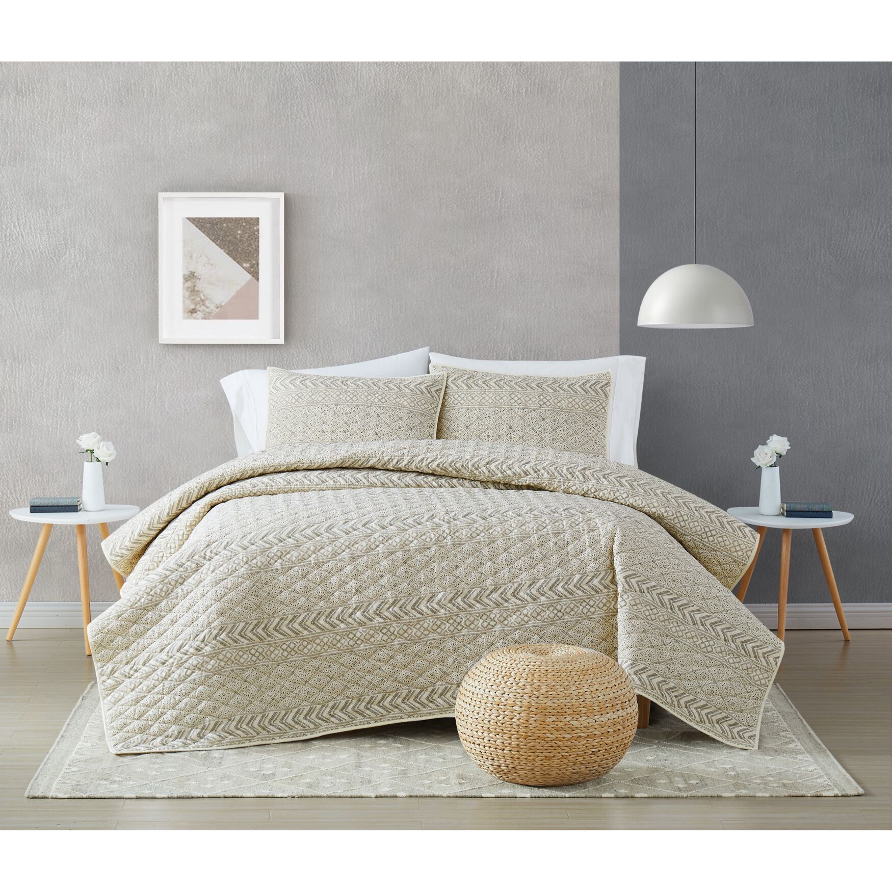 Chase 3 Piece Quilt Set, CREAM BLACK, hi-res image number 0