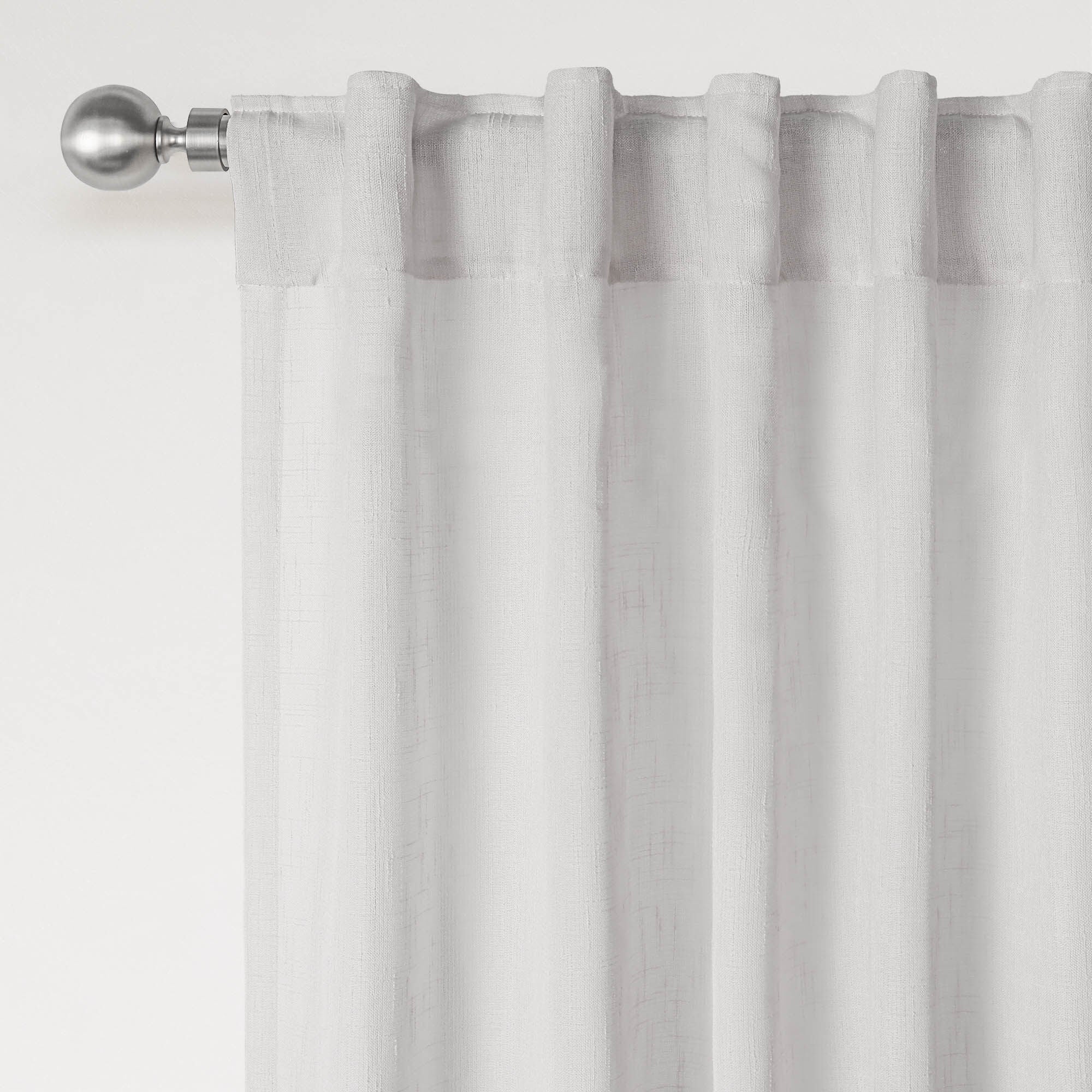 Linen Texture Double Ruffle Back Tab Curtain Pair, WHITE, alternate image number 3