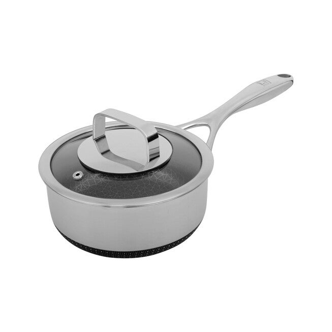 LIVWELL DiamondClad™ 1.5 Quart Hybrid Nonstick Stainless Steel Saucepan and Lid, Dishwasher Safe, PFOA-free – Silver/Black, SILVER, hi-res image number 0