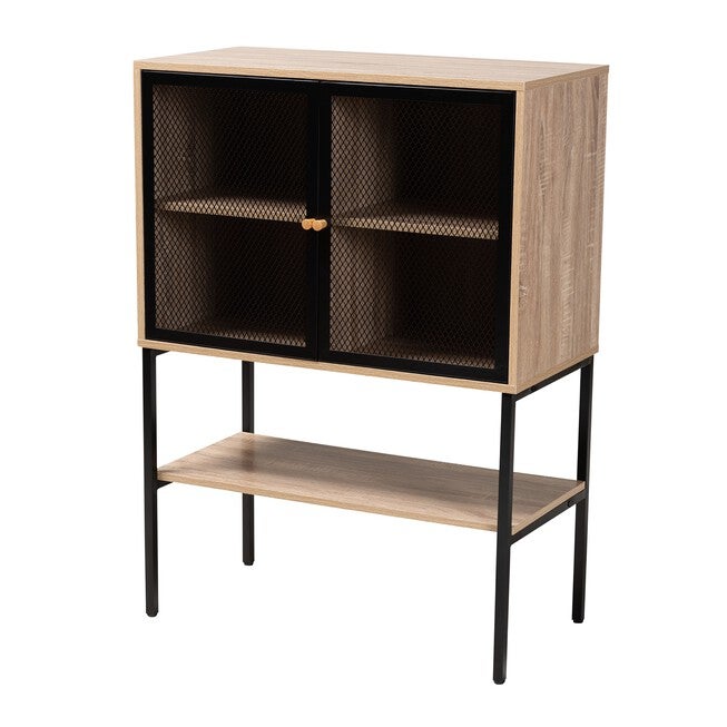 Asher Modern Industrial Natural Brown Finished Wood And Black Metal 2-Door Sideboard, NATURAL BROWN BLACK, hi-res image number null