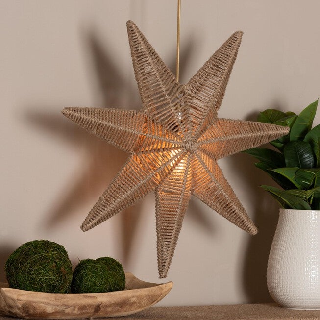 Idriya Handwoven Jute Pendant Lampshade - Star-Shaped Natural Fiber Light Cover, Coastal Boho Lighting Decor, BROWN, alternate image number 2