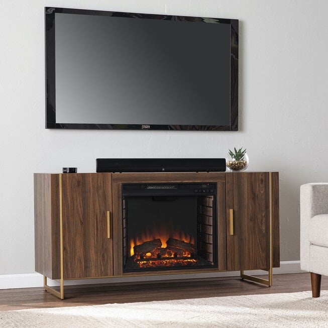 Dashton Electric Fireplace W Media Storage, BROWN, hi-res image number null