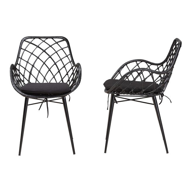 Ballerina Modern Bohemian Black Finished Rattan And Metal Dining Chair, , alternate image number 2