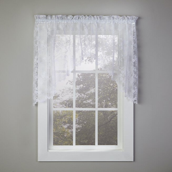 Petite Fleur Window Swag Curtain, WHITE, hi-res image number null