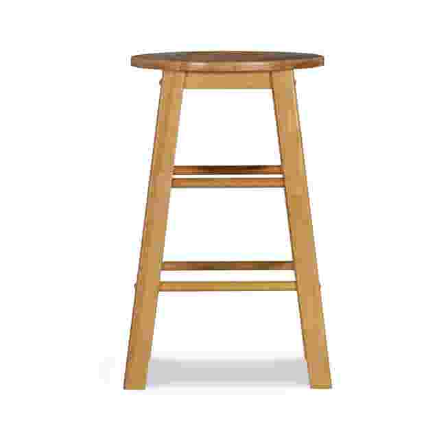 Wood counter bar stool with round seat and two horizontal rails