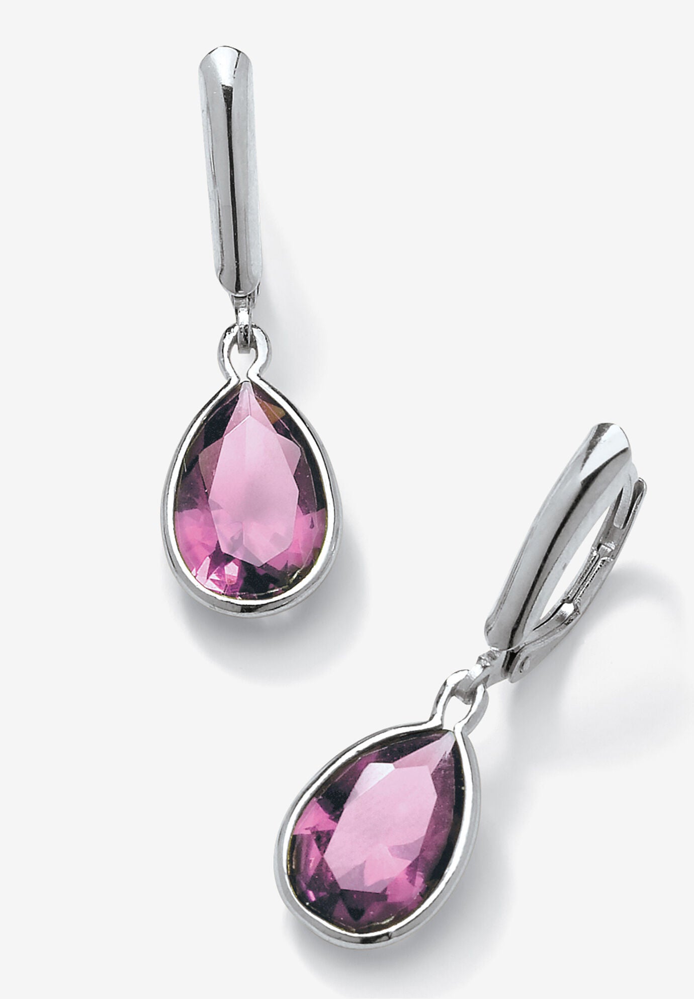 Sterling Silver Drop Earrings Pear Cut Simulated Birthstones, JUNE, hi-res image number 0