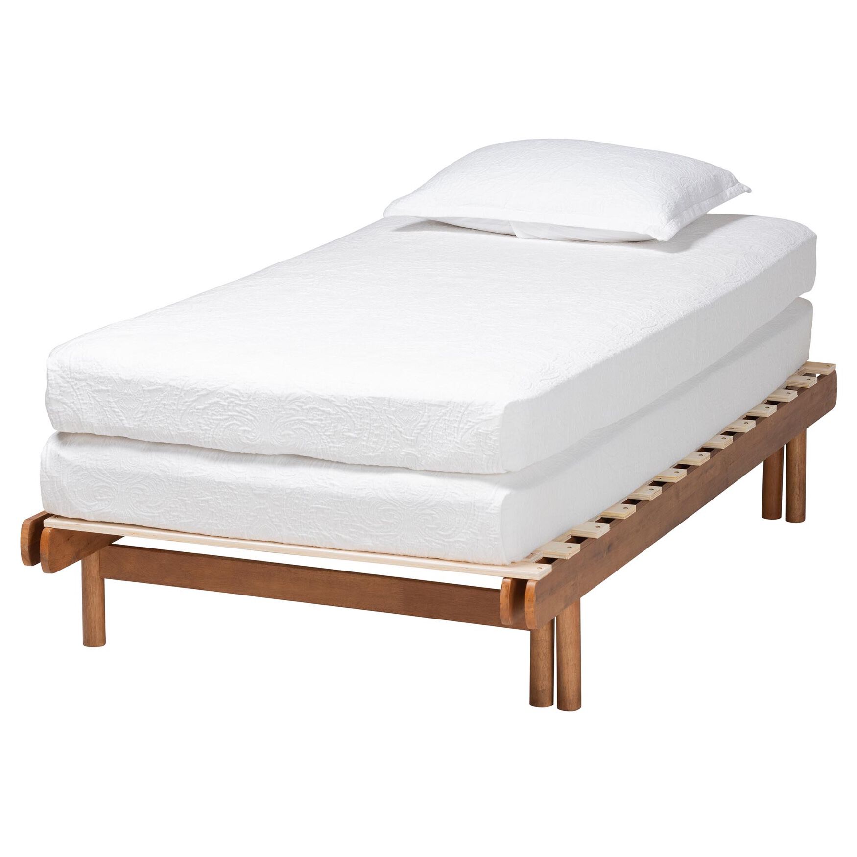 Bolivia Mid-Century Modern Walnut Brown Wood Expandable Twin To King Bed Frame, , on-hover image number 1