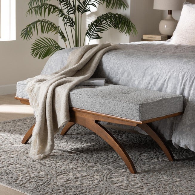 Orella Japandi Cream Boucle Fabric And Walnut Brown Finished Wood Bench, , alternate image number 10