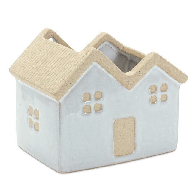 House Planter (Set of 3) 5.5 inchesL x 4.75 inchesH, 4.5 inchesL x 5.5 inchesH, 3.5 inchesL x 6.25 inchesH Porcelain, WHITE/BROWN, alternate image number 2