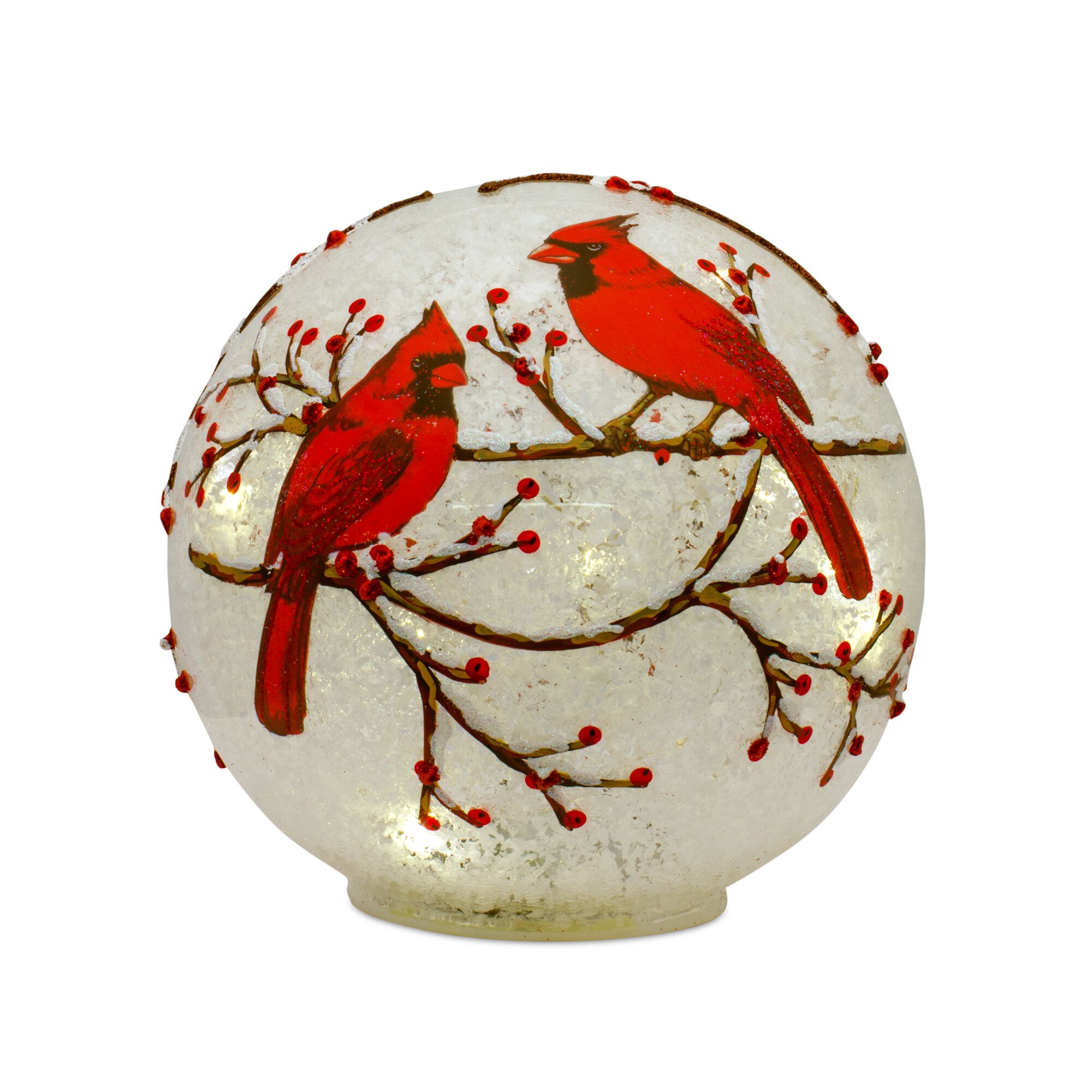 LED Frosted Cardinal Orb with Berry Branch Design (Set of 3), WHITE RED, alternate image number 2