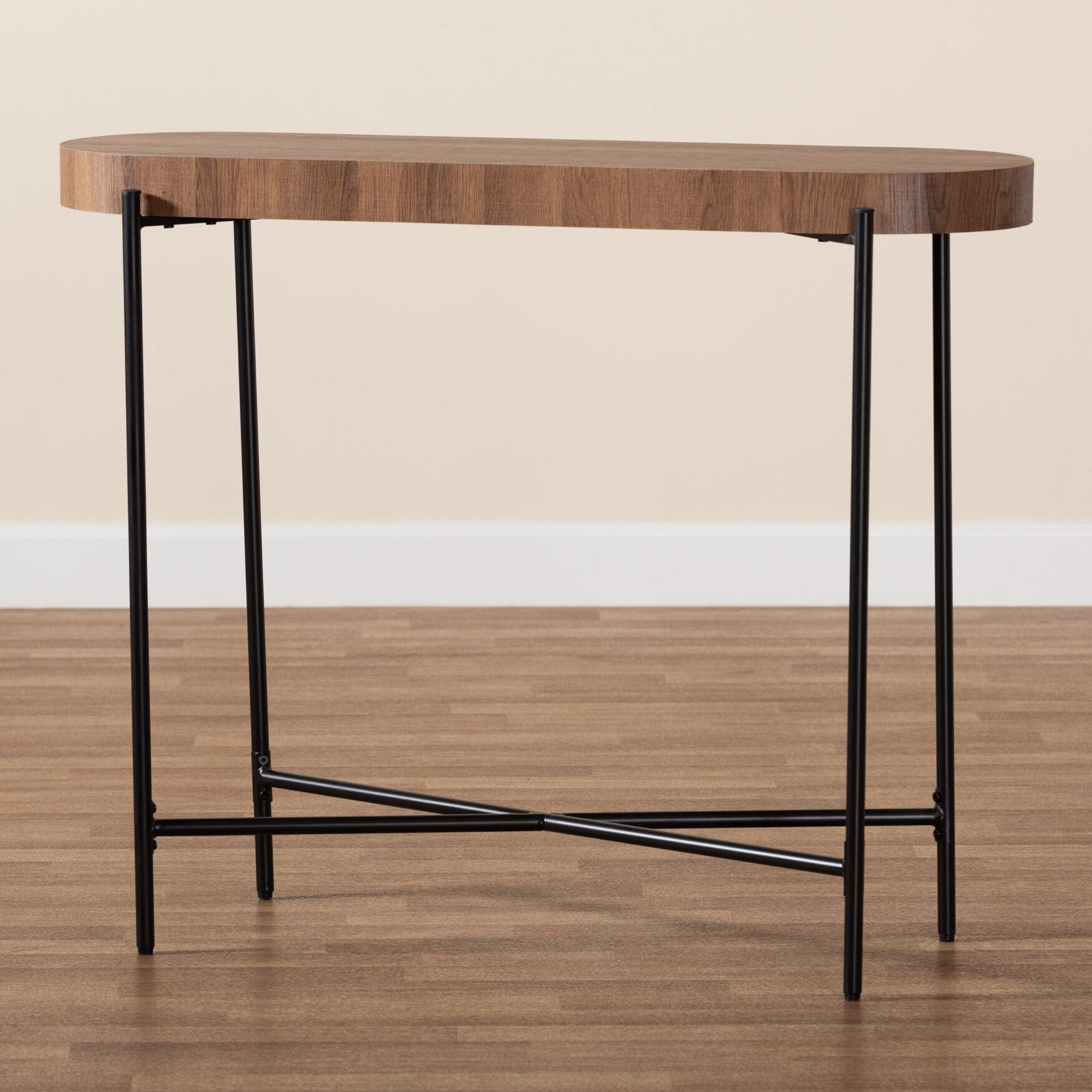 Savion Modern Industrial Walnut Brown Finished Wood And Black Metal Console Table, , alternate image number 6