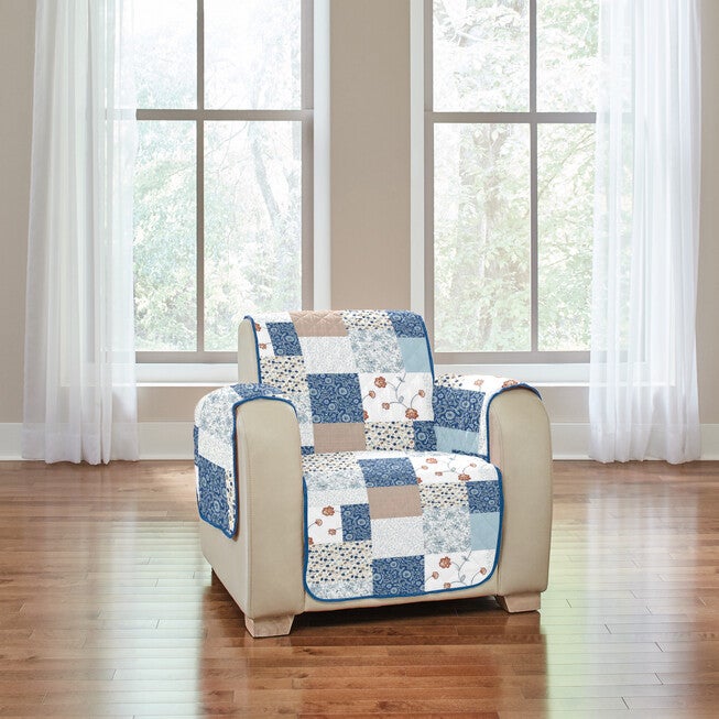 Printed Patchwork Recliner Cover, BLUE MULTI, hi-res image number 0
