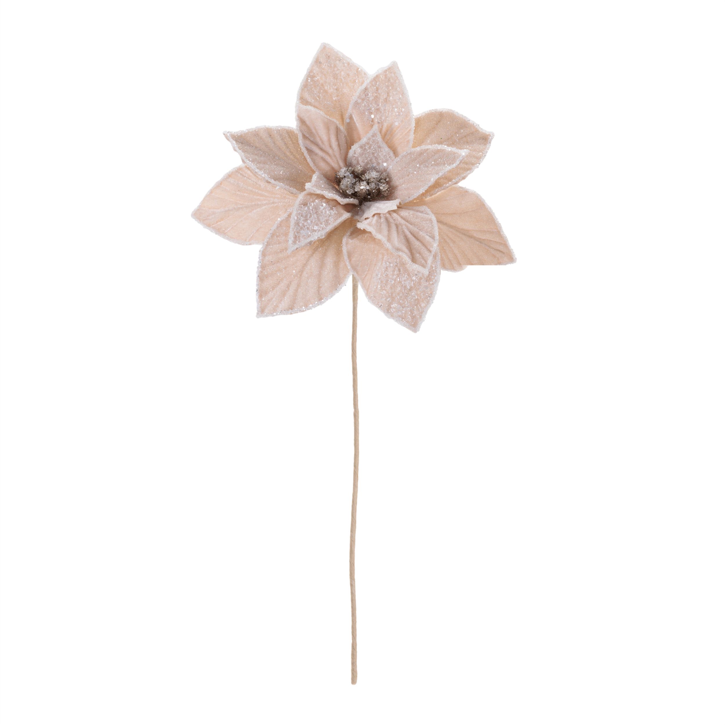 Beaded Poinsettia Flower Stem (Set of 4), CREAM, alternate image number 3