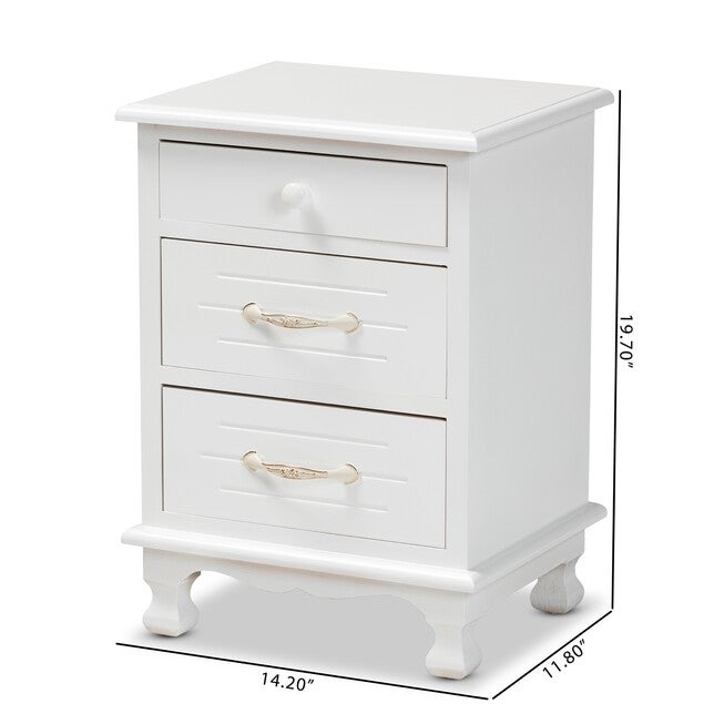 Layton Classic And Traditional White Finished Wood 3-Drawer Nightstand, , alternate image number null