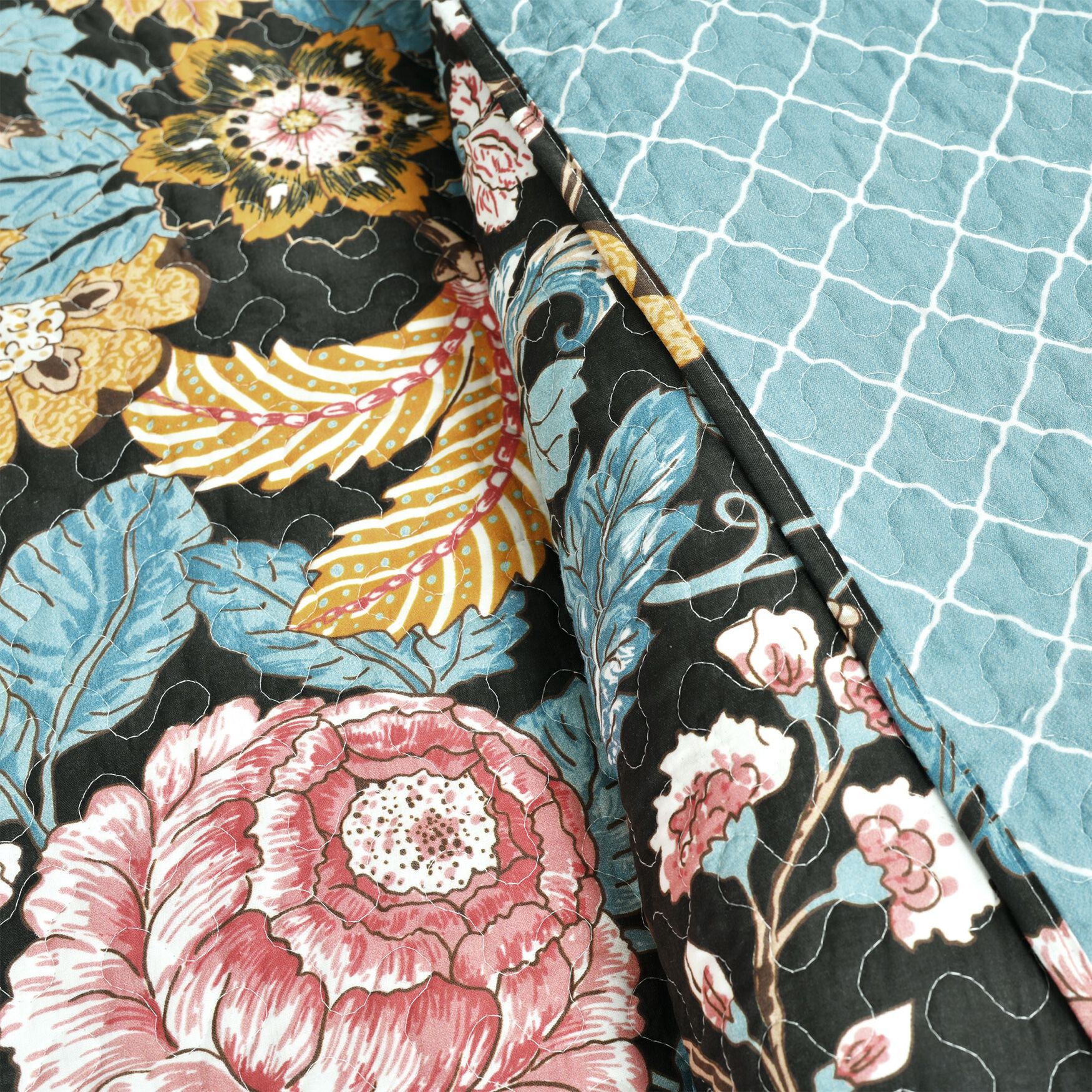 Lush D&eacute;cor Sydney Quilt Black/Blue 3Pc Set, , alternate image number 21