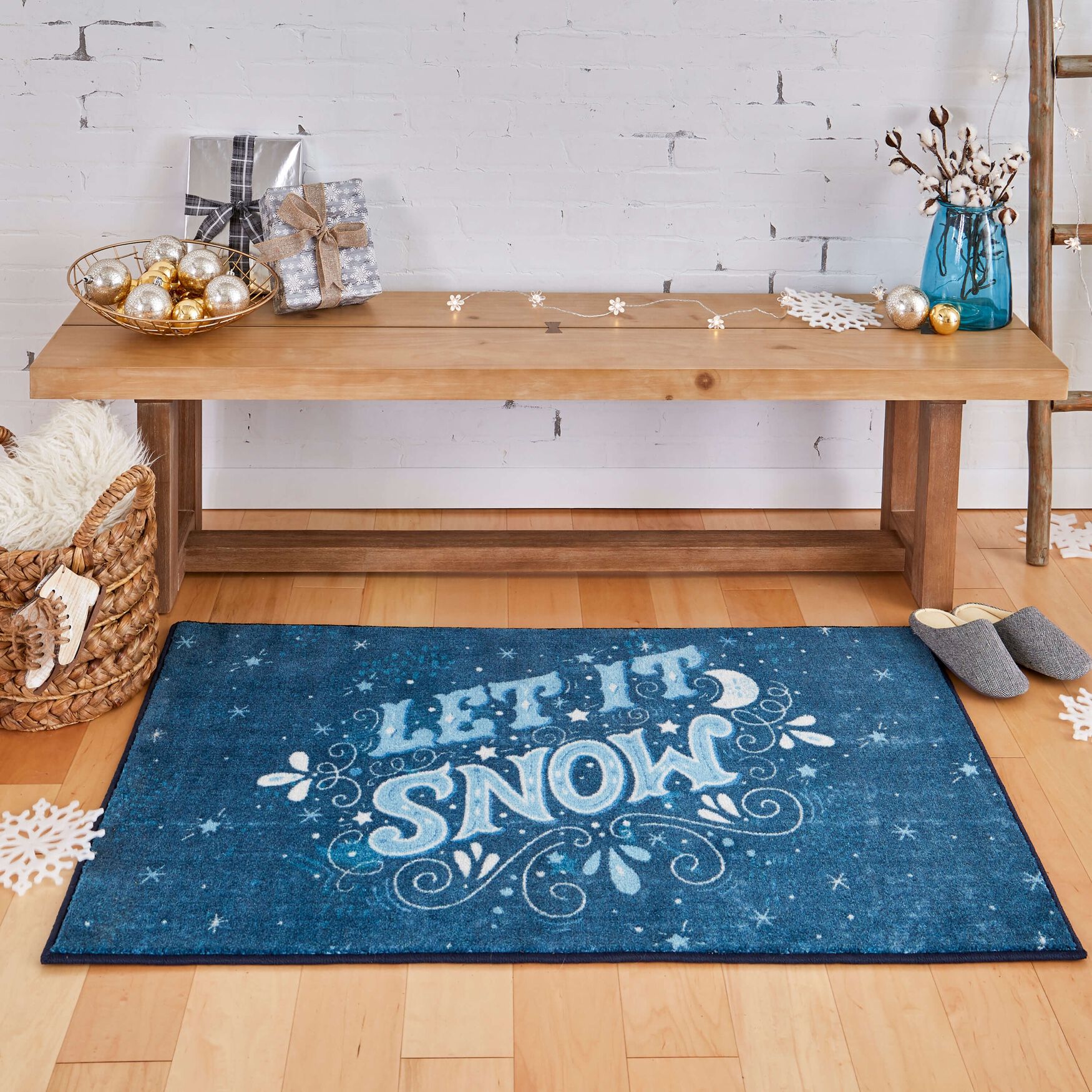Let It Snow Navy Kitchen Rug, , alternate image number 3