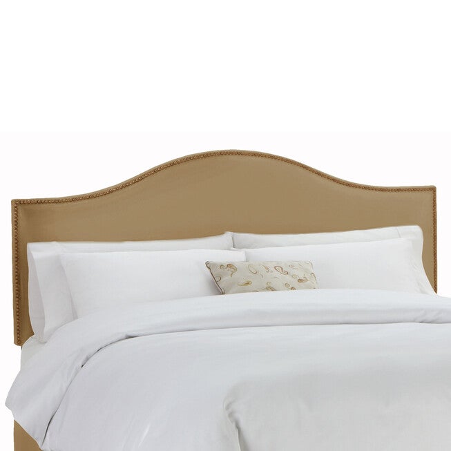 Full Size Upholstered Curved Top Nail Button Border Headboard, KHAKI, hi-res image number null