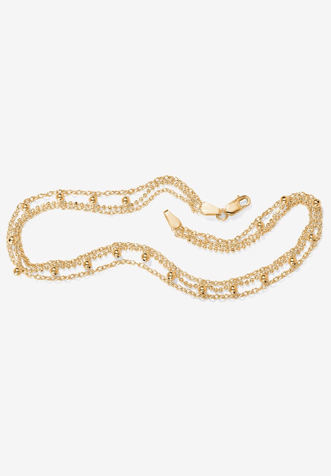 Yellow Gold over Sterling Silver Ankle Bracelet (1mm), 10 inches, GOLD, hi-res image number 0