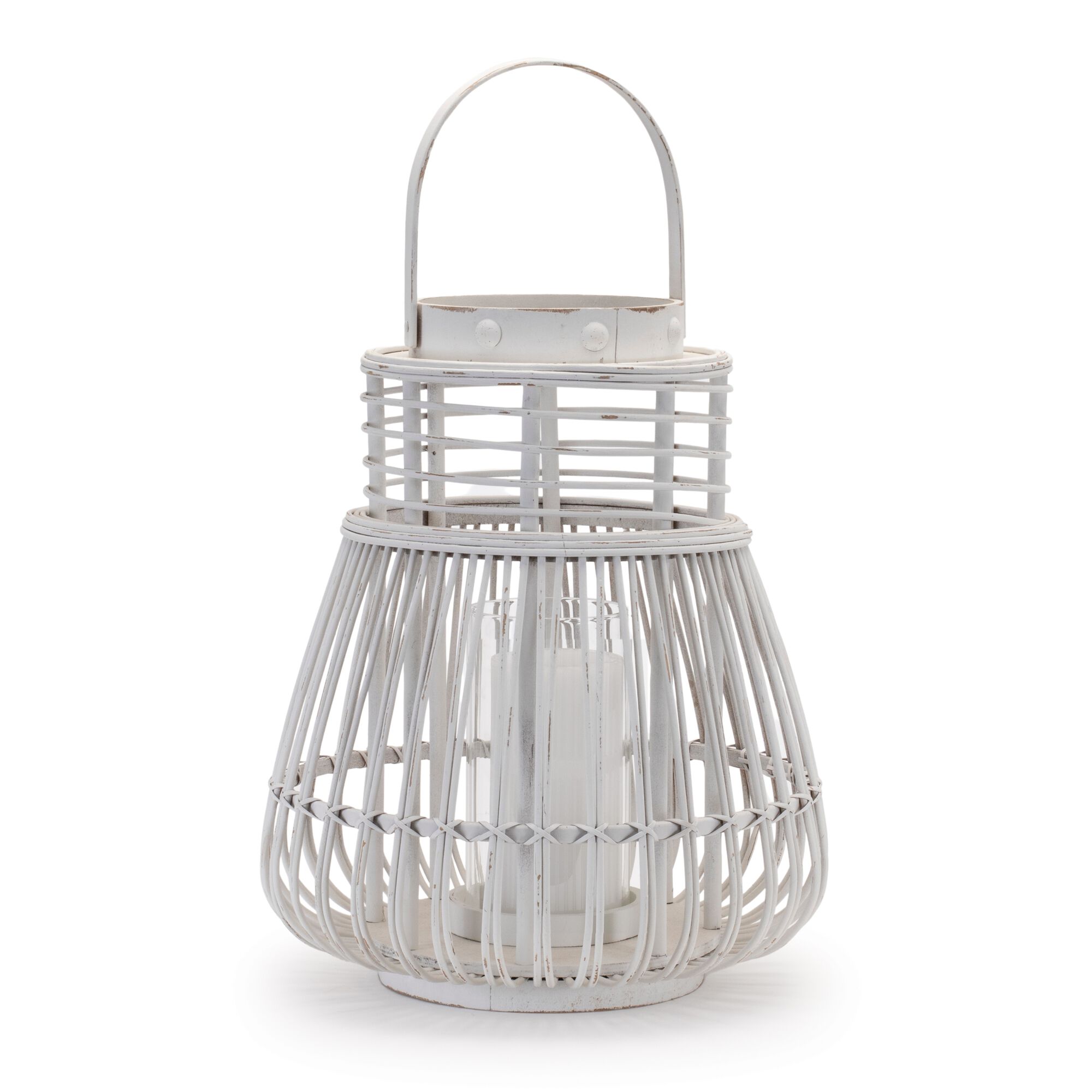 Woven Rattan Lantern 14.5 inchesH, WHITE, alternate image number 1