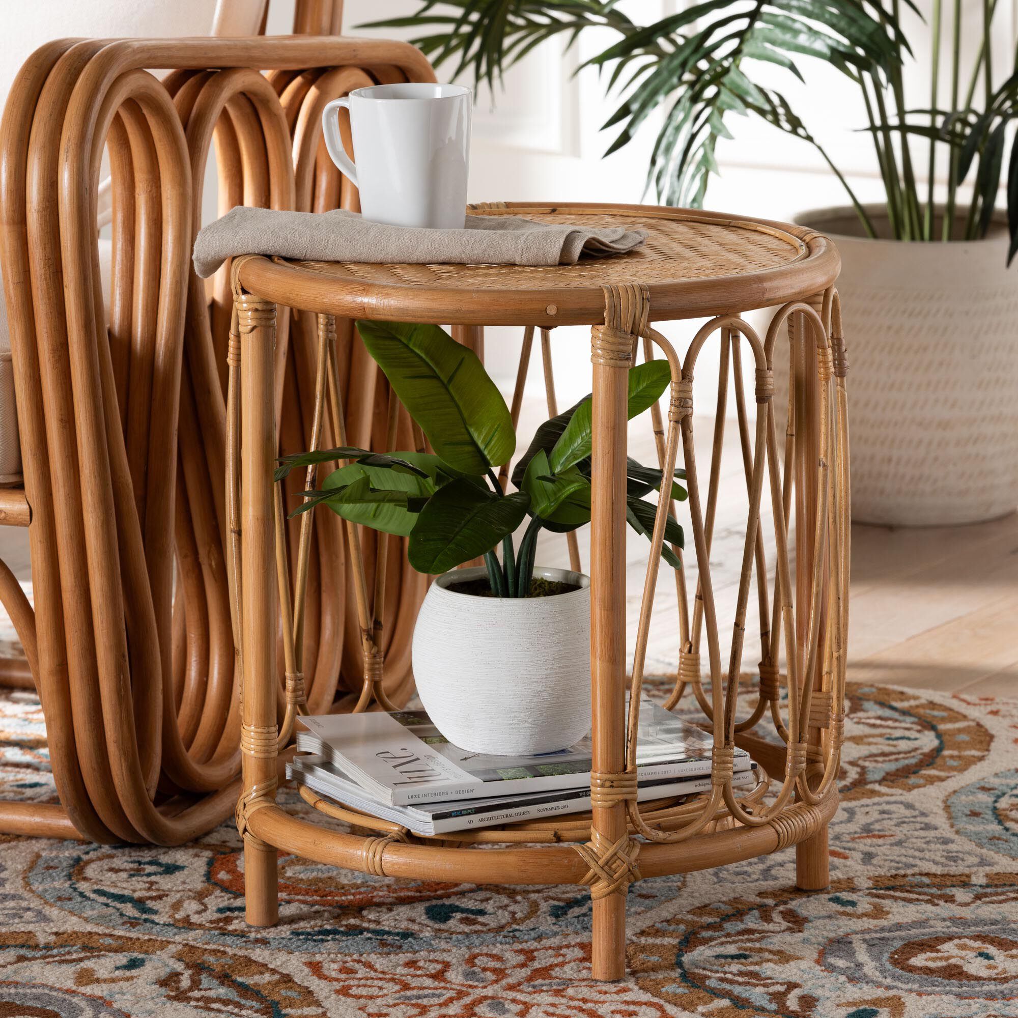 Berilo Bohemian Light Honey Rattan End Table, HONEY, hi-res image number 0