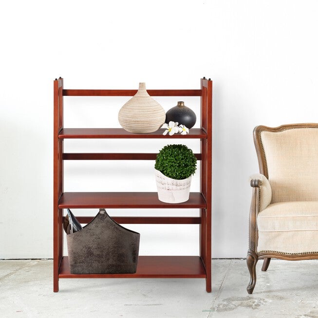 3-Shelf Folding Stackable Bookcase 27.5 inches Wide-Mahogany, , alternate image number null